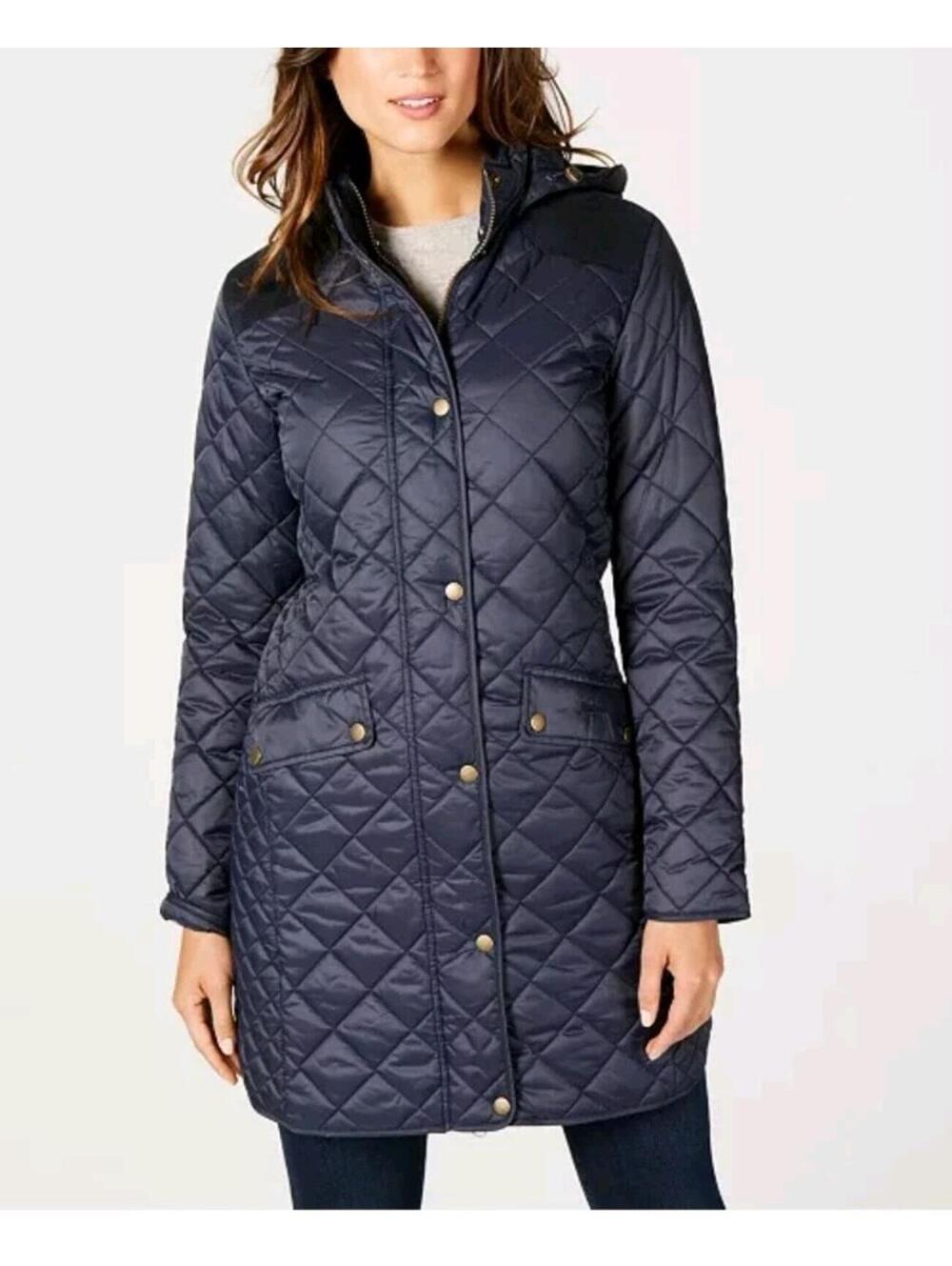 Barbour Burne Quilted Longline Jacket Coat Blue Women’s US Size 8 UK 12 EUC Tarn